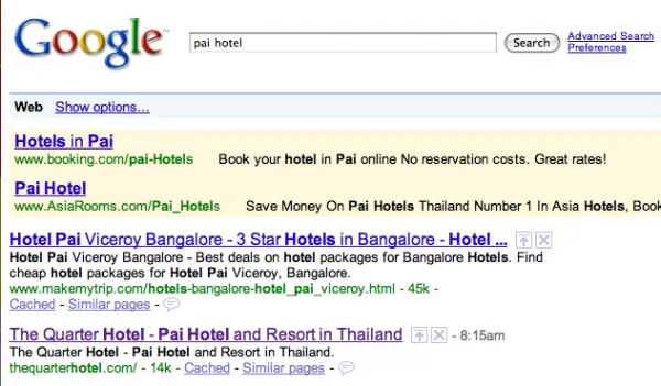 post-2 ผลการเซิร์ท pai hotel ตอนนี้พบว่ายังอยู่หน้าสองอยู่ ดังนั้นการเร่งโพสให้ถูกต้องสักพักก็จะขึ้นหน้าหนึ่งได้