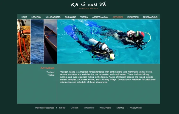 rasananda-2 ตัวอย่างการทำเว็บโรงแรมที่ยังไม่เสร็จโดยใช้รูปที่แทนความหมายในหน้าต่างๆแทนรูปโรงแรม