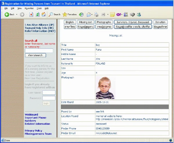 tsunami-finland ผลการ search Missing person list - Finland nationality - หนึ่งในผู้สูญหาย