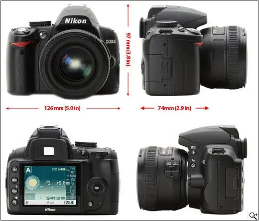 D3000 มิติของ Nikon D3000 เหมือน D40