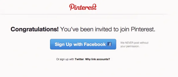 หลังจากได้ invite แล้ว หน้าสมัคร pinterest เป็นดังนี้ หลังจากได้ invite แล้ว หน้าสมัคร pinterest เป็นดังนี้