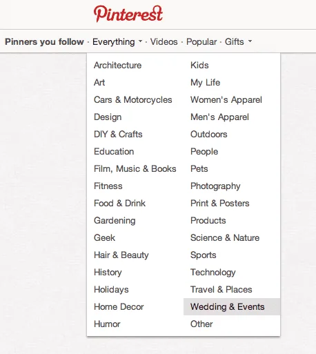 กดตรง everything จะมีประเภทบอร์ดของ pinterest มาให้เลือก กดตรง everything จะมีประเภทบอร์ดของ pinterest มาให้เลือก