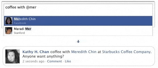 status-tagging เมื่อใส่ @ เข้าไป facebook จะค้นชื่อเพื่อนให้ด้วย