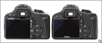 550D-500D-b 550D ด้านหลังมีการเปลี่ยนรูปร่างปุ่ม และสังเกตขนาดจอยาวขึ้นแต่เตี้ยลง