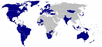 ประเทศที่มีสีน้ำเงินคือ เป็นประชาธิปไตยจากการเลือกตั้ง Electoral democracies ประเทศที่มีสีน้ำเงินคือ เป็นประชาธิปไตยจากการเลือกตั้ง Electoral democracies
