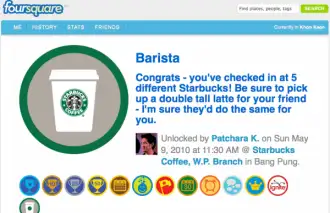 barista badge ได้เมื่อ check-in Starbucks ครบ 5 แห่ง barista badge ได้เมื่อ check-in Starbucks ครบ 5 แห่ง