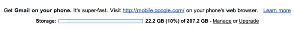google-storage พื้นที่เมล์ขณะนี้ผมใช้ไป 22.2G ได้เพิ่มมาเป็น 200G
